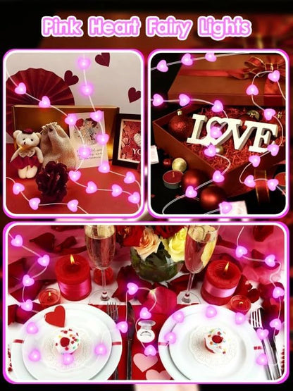 Pink Heart Fairy Lights Battery Operated 30 LED String lights Valentines | Remote Control, 8 Modes, Timer, Adjustable brightness, Waterproof Lights for Indoor Outdoor Classroom Christmas Decor
