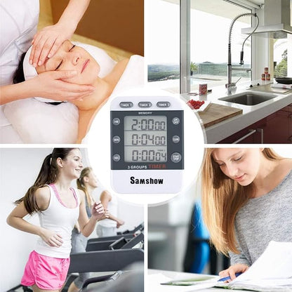 Samshow Digital Kitchen Timer, 3 Channels | Count UP/Down, Large Display, Adjustable Volume Alarm, Magnetic Back, Stand, Battery Included