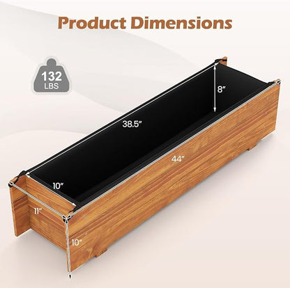 LDAILY Raised Garden Bed, 44" x 11" x 10" Wooden Planter Boxes with Removable Bottom & 4 Drainage Holes, Rectangle Flower Bed Outdoor, Wood Raised Beds for Garden Vegetable Herb