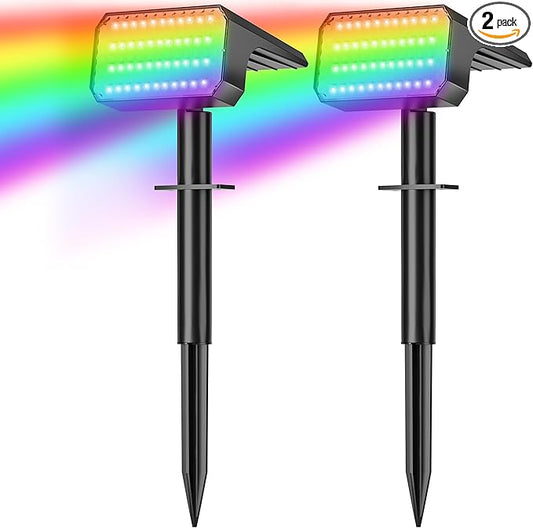 LANSOW Solar Spot Lights Outdoor Color Changing, 2 Pack/7 Modes Waterproof Solar Christmas Landscape Spotlights, LED Solar Powered Flood Lights for Yard Garden Pathway Outside Halloween, Auto ON/Off