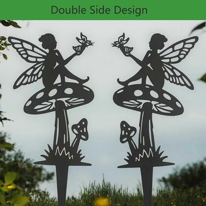 Decorative Garden Stakes， Fairy Garden Stakes, Butterfly Fairy Stakes for Weather Resistant Black Metal Outdoor Decorative Art for Women Gift (Matte Black, 3P-B)