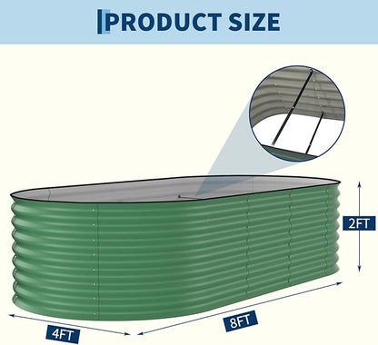 Garvee 2 Pack 8x4x2ft Galvanized Raised Garden Bed Kit, Oval Metal Planter Boxes with Anti-Cut Safety Edges, Rust-Resistant Deep Root Planters for Outdoor Vegetables, Flowers, Herbs, Green