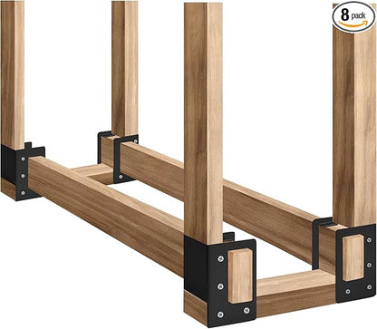 8 pack Firewood Log Storage Rack Bracket,Adjustable Heavy Duty Powder Coated Steel Holder,Fireplace Wood Storage,Log Holder For Patio Deck