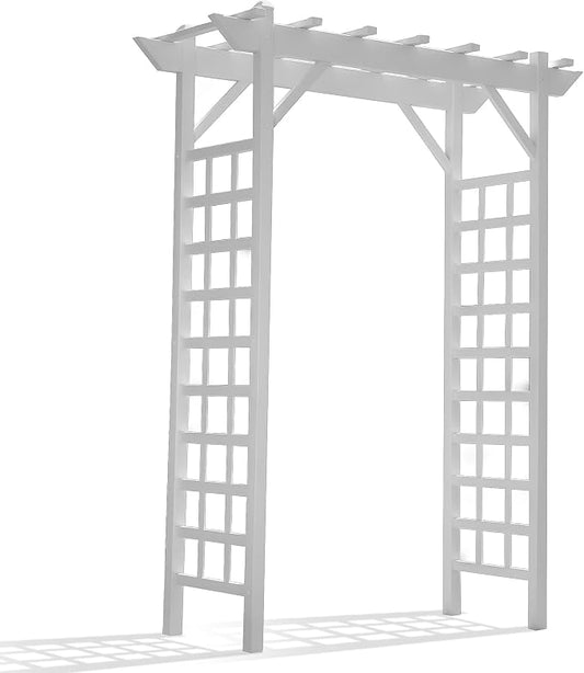 Dura-Trel Providence Arbor, Vinyl Garden Archway for Outdoors, 64" x 85", White - Backyard Decorative Arch and Backdrop with Lattice Design and Trellis Sides for Climbing Plants, Vines and Flowers