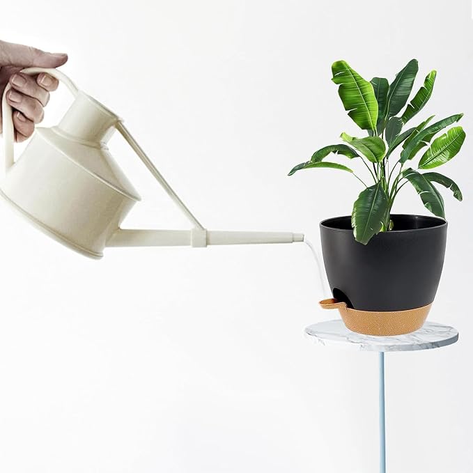 Self Watering Plant Pots with Drainage & Saucers, 4-Pack 6.5/6/5.5/5 in - Plastic Flower Pots for Indoor Plants, Succulents & Herbs, Planters for Indoor Outdoor & Balcony (Black)