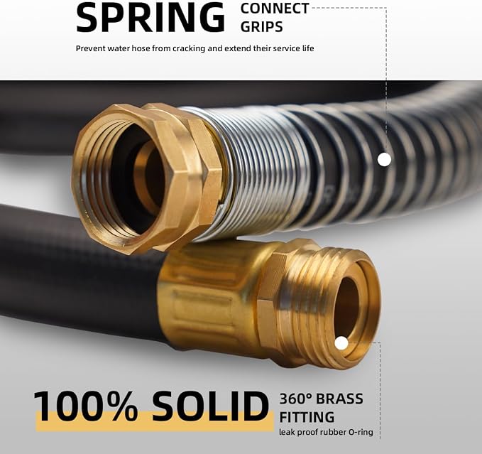 Wiseflow Garden Hose 75FT x 5/8", Heavy Duty Rubber Hose, Water Hose with Five Layered Braiding, Male Female Fittings, 1000PSI Burst, 300PSI Working for Yard, Car Wash, Pets (Black)
