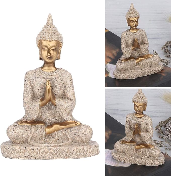 AUNMAS Buddha Statue 3Inch Small Meditation Sitting Carving Figurine Craft Statue for Home Office Desktop Decor Yoga Room Zen Garden Decoration Ornament