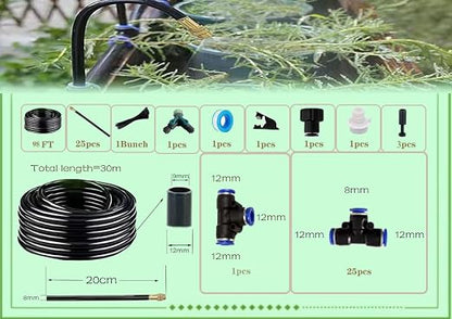 Drip Irrigation Kit Automatic Watering System for Potted Plants, 360 Degree Adjustable Copper Micro Sprinklers, Quick Connect Tubing Fittings for Garden, Lawn, Patio, Balcony (100 FT)