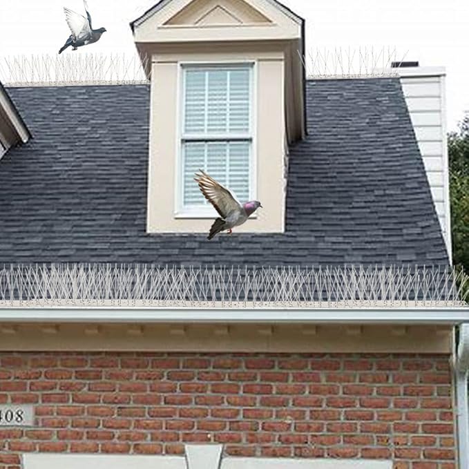 Bird Spikes Cover 21.6Feet Stainless Steel Pigeons Spikes Small Bird Spike for Roof Fence Window Mailbox(20pcs) | Easy to install, with zip ties