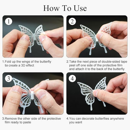 White Butterfly Wall Decals - 72 pcs 3D Butterflies Removable Mural Wall Stickers for Home Room Bedroom Decoration