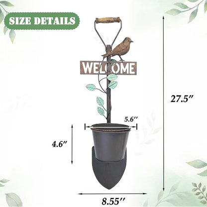 2Pcs Metal Wall Planter ,Vintage Wall Hanging Planter with Welcome Sign | wall decor; Rustic Farmhouse Wall Decor with Bird, Garden Wall Plant Holder for Porch Patio Entryway