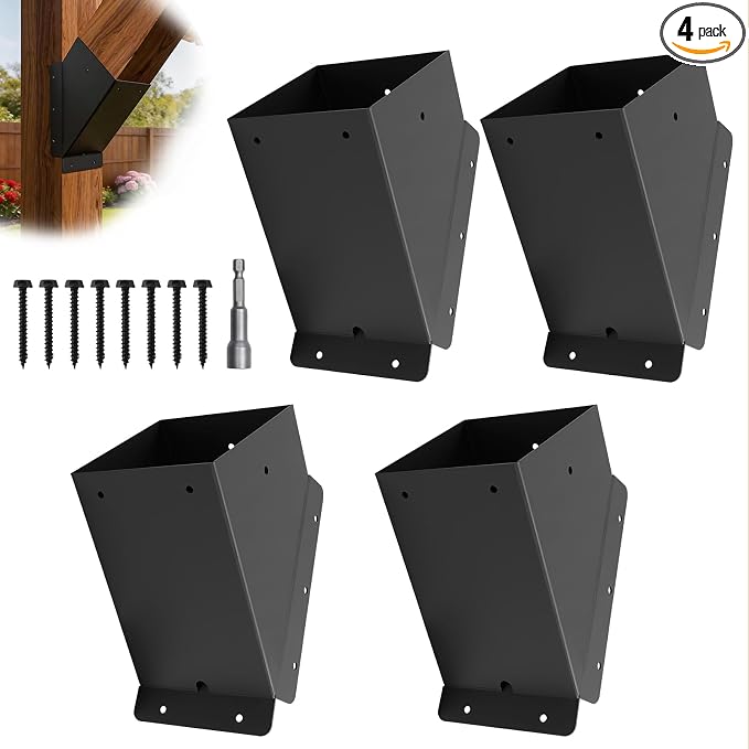 4 Pcs 6"x 6" (Actual Fit:5.6''x 5.6'') 45°Angle Support Brackets| | Heavy Duty Carbon Steel Metal Corner Braces for Pergola|Deck|Railing and Wood Beam Support