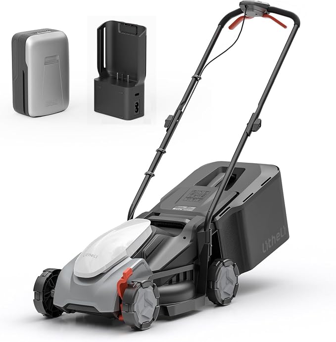 Litheli Lawn Mower Cordless 14 in, Grass Cutter Machine for 2800 Sq. Ft, Lawnmower with Brushless Motor, Cutting Height from 1 in to 2.5 in, Includes 1 * 5.0 Ah Battery and Charger