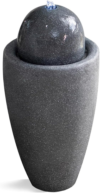 XBrand 25.98" Modern Sphere Water Fountain with LED Light – Indoor Outdoor Stone Texture Floor Fountain, Zen Bubbling Ball Water Feature for Garden Patio Porch - Gray