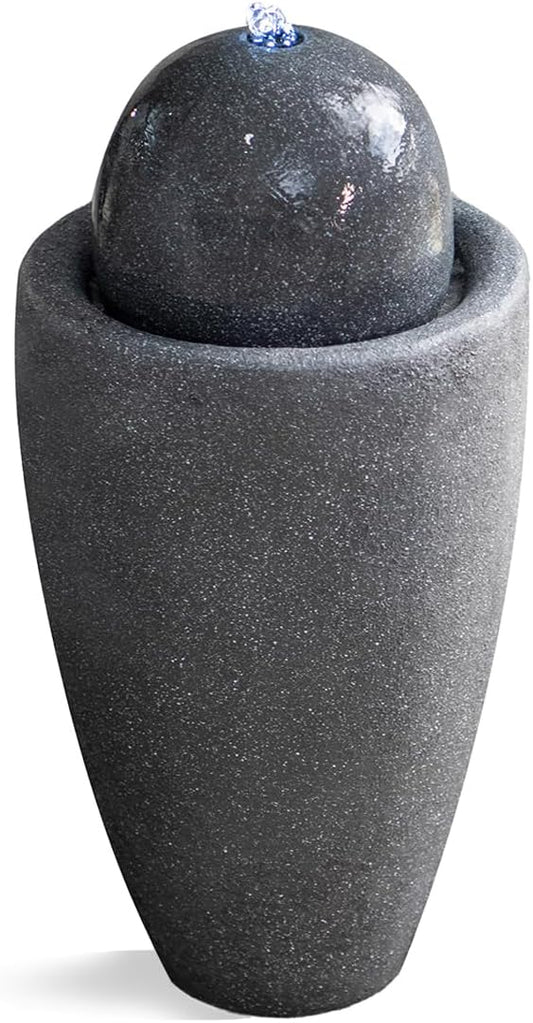 XBrand 25.98" Modern Sphere Water Fountain with LED Light – Indoor Outdoor Stone Texture Floor Fountain, Zen Bubbling Ball Water Feature for Garden Patio Porch - Gray