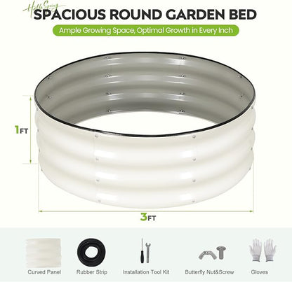 Galvanized Raised Garden Bed Outdoor, Round Metal Planter Boxes 2 Pcs, 3x3x1ft Steel Raised Bed Kit for Planting Vegetables, Fruits, Flowers(White)