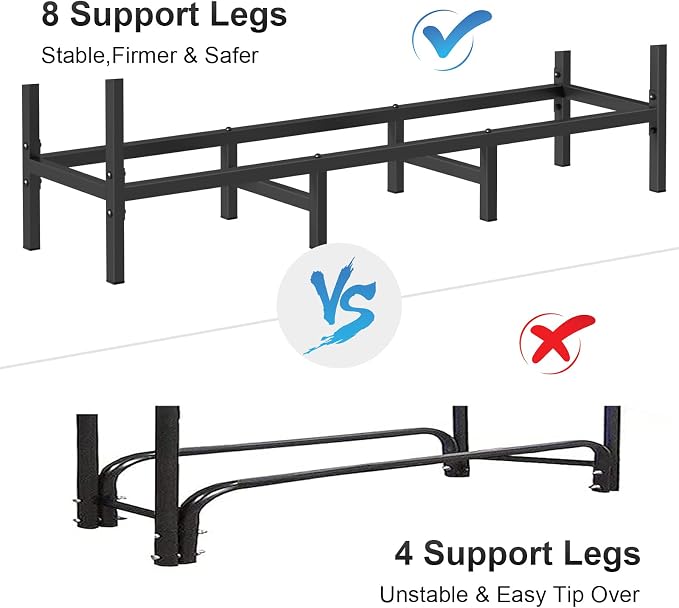 4FT Firewood Rack Indoor Outdoor, Heavy Duty Log Holder Stand for Fireplace, Adjustable Wood Storage Organizer with Weather-Resistant Tubular Steel, Cradle for Kindling & Stacking Logs