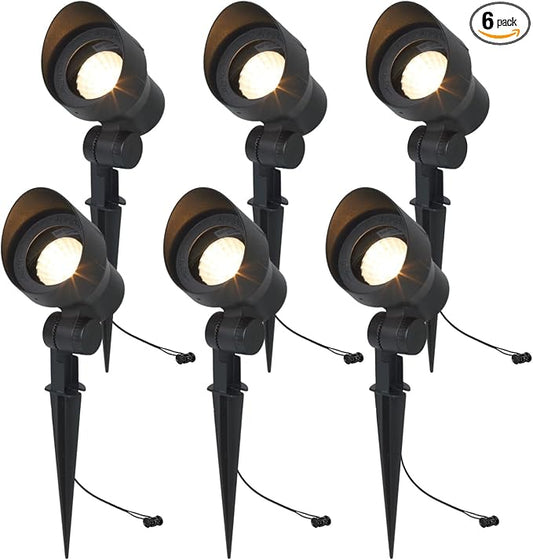 Low Voltage Landscape Spotlights 20W 12V LED Outdoor Lighting, 3000K Warm White, Adjustable Die-Cast Aluminum Lights for Garden, Yard, and Patio 6 Pack