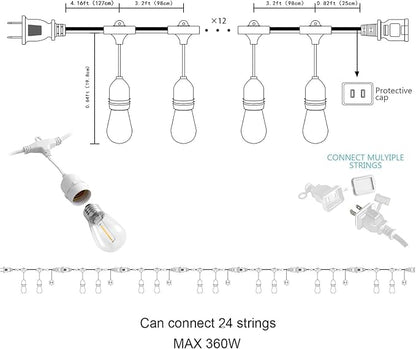 Banord Outdoor String Lights, 50FT Waterproof Patio Lights with 1W Dimmable LED Bulbs, Hanging String Lights for Outdoor Backyard, Garden, Deck, Porch, Gazebo, Balcony, Camping, Party(White)