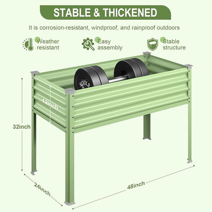Raised Garden Bed with Legs, 48×24×32in Galvanized Raised Garden Beds Outdoor Elevated Metal Planter Box for Gardening Vegetables Flowers Herb-Green