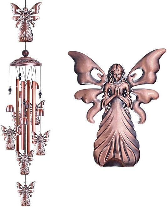 36" Garden Angel Wind Chimes Outdoor Indoor Decor -with 4 Aluminum Tubes 6 Bells 7 Angels Mobile Romantic Wind Catcher Angel Windchimes for Home, Xmas Mom Gifts, Balcony, Festival, Garden Decoration