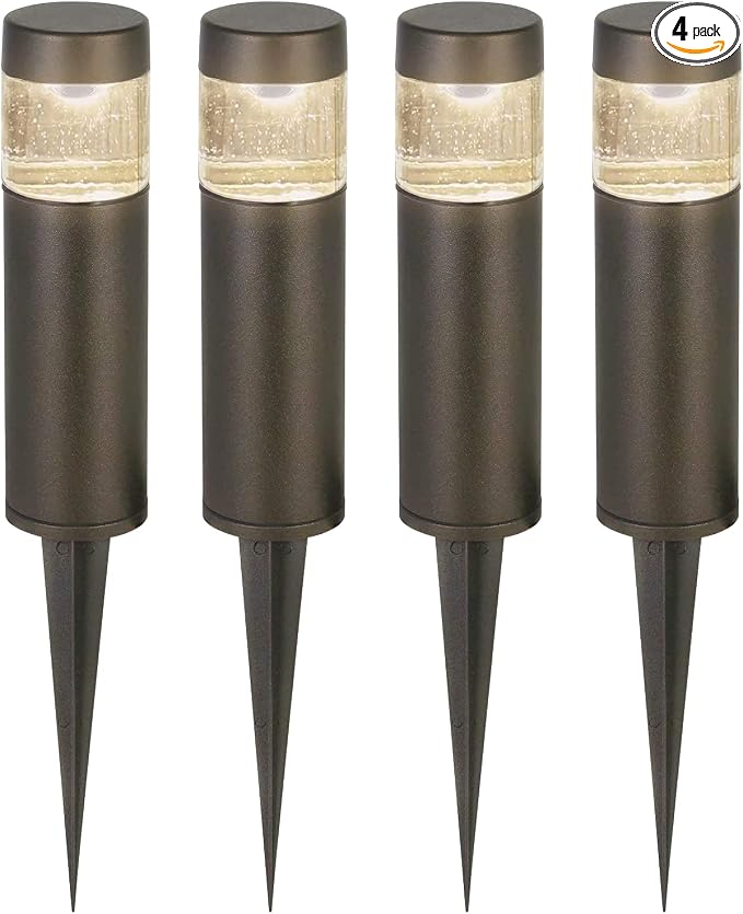 hykolity Low Voltage LED Landscape Lighting, 12V Outdoor Pathway Lights | Die-Cast Aluminum, Waterproof Round Bollard Path Lights, 3W 120LM, Black Wired Walkway Light for Yard Lawn Walkway, 4 Pack