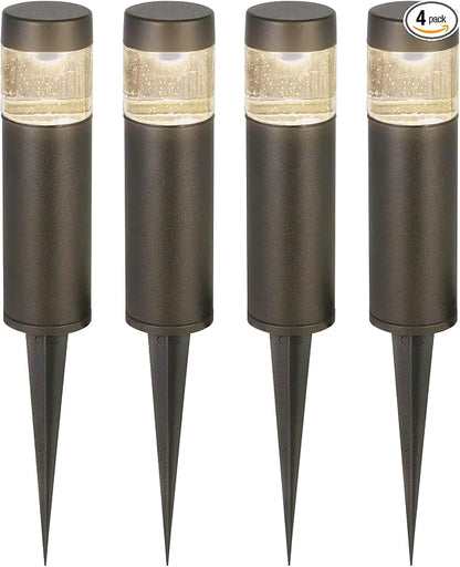 hykolity Low Voltage LED Landscape Lighting, 12V Outdoor Pathway Lights | Die-Cast Aluminum, Waterproof Round Bollard Path Lights, 3W 120LM, Black Wired Walkway Light for Yard Lawn Walkway, 4 Pack