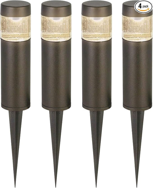 hykolity Low Voltage LED Landscape Lighting, 12V Outdoor Pathway Lights | Die-Cast Aluminum, Waterproof Round Bollard Path Lights, 3W 120LM, Black Wired Walkway Light for Yard Lawn Walkway, 4 Pack