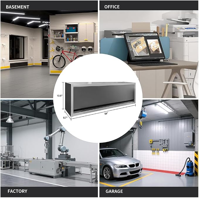 JZD 59 Inches Steel Wall Cabiet, Large Metal Hanging Storage Cabinet with Up-Flip Door, for Garage Utility Room Workshop Office