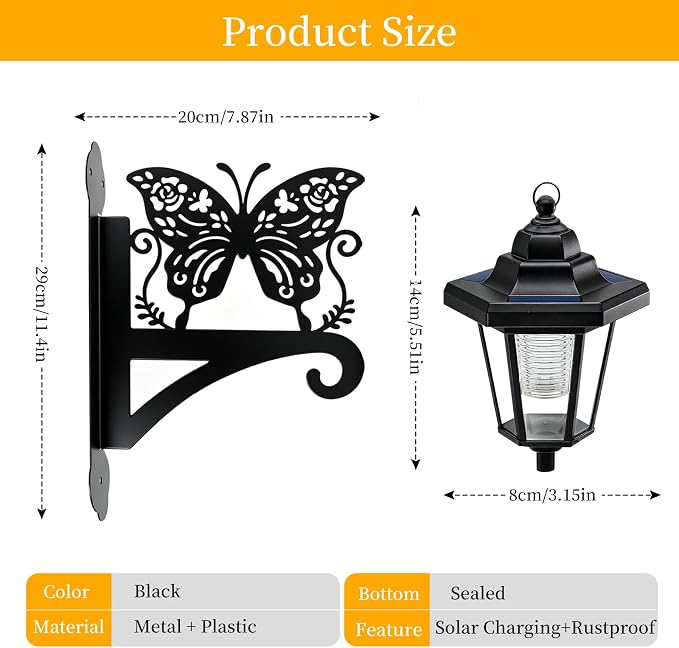VOOKRY Solar Wall Lanterns Outdoor, Waterproof 2 Pack Hanging Lights with Butterfly Hooks, Wall Mount Sconce with 3 Solar Panels for Patio Porch Yard Garden Decor, Dusk to Dawn 2700K Warm White
