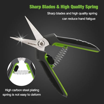 WORKPRO 2 Pack Garden Pruning Shears with Sheath, 6.5” Small Hand Pruners/Snips/Clippers- Spring Loaded & Precision Straight Blades, Microgreen Trimming Scissors for Flowers, Weeds, Indoors Bonsai | Sharp Straight Blades, Spring Loaded Design, Precisio...