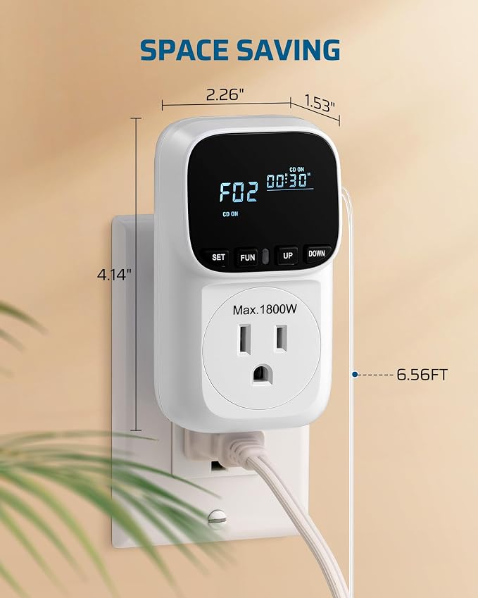 DEWENWILS Digital Temperature Controller, 2 Pack15A/1800W Thermostat Outlet Plug, VA Display Heating Cooling Control Timer, -40℉~210℉, Cyclic Timing/Countdown, for Cooling Fans and Heater