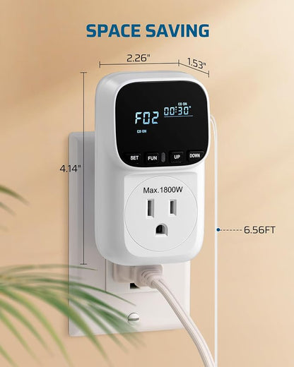 DEWENWILS Digital Temperature Controller, 2 Pack15A/1800W Thermostat Outlet Plug, VA Display Heating Cooling Control Timer, -40℉~210℉, Cyclic Timing/Countdown, for Cooling Fans and Heater