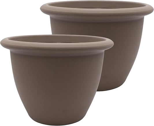 The HC Companies Sevilla Flower Planters - Outdoor & Indoor Planter - Round Self Watering Plant Pots for Herbs & More (16”, Cappuccino, Pack of 2)