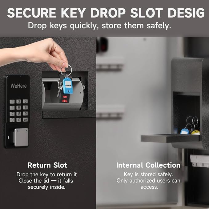WeHere 56 Keys Lock Box, Key Management Cabinet Key with Drop Slot, APP Bluetooth, Digital Keypad, & WiFi Unlock, Access Log Tracking, Key Return Box for Hotel, Car Dealerships, Office, School