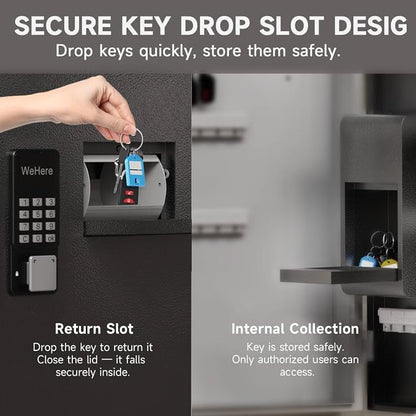 WeHere 104 Keys Lock Box, Key Management Cabinet Key with Drop Slot, APP Bluetooth, Digital Keypad, & WiFi Unlock, Access Log Tracking, Key Return Box for Hotel, Car Dealerships, Office, School