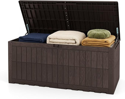 Tangkula 180 Gallon Outdoor Storage Box, Waterproof PP Resin Patio Storage Box with Lockable Lid for Indoor & Outdoor Use, 2-in-1 Rattan Design Deck Box for Cushions, Garden Tools