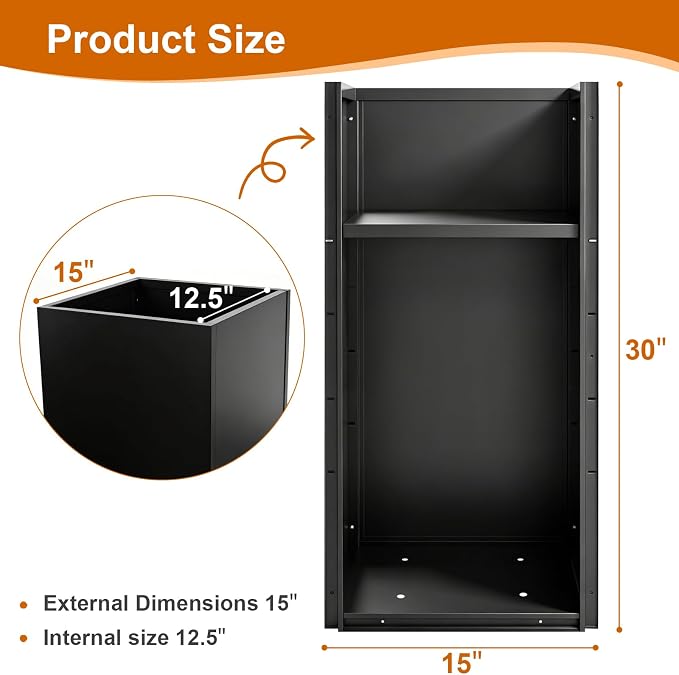 Tall Metal Planter Box for Outdoor Plants 2 Pack, 15" L x 15" W x 30" H Large Steel Planter Box with Removable Insert Shelf, Rectangular Planter for Porch, Patio, Garden, Backyard