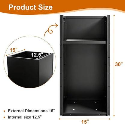 Tall Metal Planter Box for Outdoor Plants 2 Pack, 15" L x 15" W x 30" H Large Steel Planter Box with Removable Insert Shelf, Rectangular Planter for Porch, Patio, Garden, Backyard