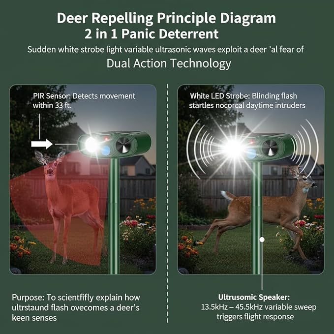 4Pack Sonic Fortress Pro Deer Repellent Devices to Protect Hostas&Plants,Solar Ultrasonic Animal Repellent with Flash Light&Motion Activated for Garden,Yard,Keep Rabbit,Squirrel Away 2026