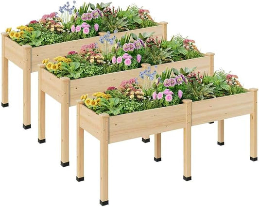 Wood Raised Garden Bed, 72x24x30in Elevated Wooden Planter Box with Legs Standing Growing Bed for Backyard, Patio, Balcony with Bed Liner, 200 Pound Capacity 3PCS