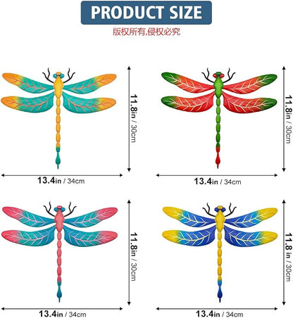 Metal Dragonfly Wall Decor, 4 Pack 13 inch Metal Dragonflies Wall Hanging Sculpture Decorations for Outdoor, Yard Patio Fence Garden Outside Decor