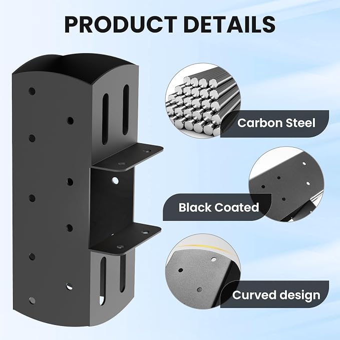 2 Pcs 4"x 4" 3-Way T-Shape Pergola Bracket Kit (Actual:3.6 "x3.6 ) | Woodwork Right Angle Corner DIY Brackets For Gazebos|Carports log|Cabins and Other Outdoor Structures.