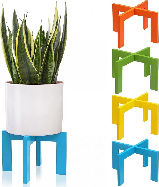 Amyhill 4 Pcs Wood Plant Stand Indoor Large Mid Century Modern Planter Stand Stable Sturdy Plant Holder Rustic Wooden Single Flower Stool Pot Holder Fit 5-15 Inch Pot for Indoor Lawn Garden Patio