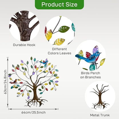 VEWOSTAR Metal Wall Art for Living Room Home Decor Colorful Leaves Wall Sculpture Tree of Life Handcrafted Wall Decor Hangings for Outdoor Indoor(25.5" W * 24.8" H)