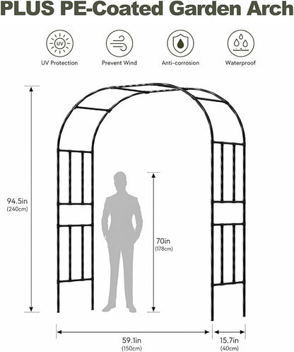 Garden Arch, 94.5’’x59.1’’ Arbor Trellis, Garden Arch Trellis for Climbing Plants Outdoor, Arbor for Flower, Climbing Vine Vegetable, Fruit and Lawn(Black)