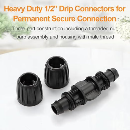 1/2 Inch Drip Irrigation Coupling Fittings, 10 Pieces Barbed Locked Coupler Connectors for 1/2 Inch Irrigation Tubing (1/2" ID x 0.670" OD) Anti-leak Straight Coupling for Garden Drip Systems