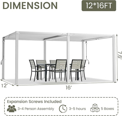 Louvered Pergola 12' x 16', Outdoor Aluminum Pergola with Reinforced Steel Roof, Heavy-Duty Hardtop Gazebo for Backyard Deck, Weatherproof Sun Shade Shelter, White