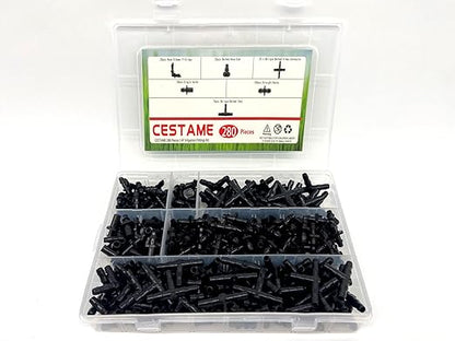 280 Pcs Barbed Connectors Irrigation Fittings Kit,Drip Irrigation Barbed Connectors 1/4''Tubing Fittings Kit for Flower Pot Garden Lawn(Straight Barbs,Single Barbs,Tees,Elbows,End Plug,4-Way Coupling)