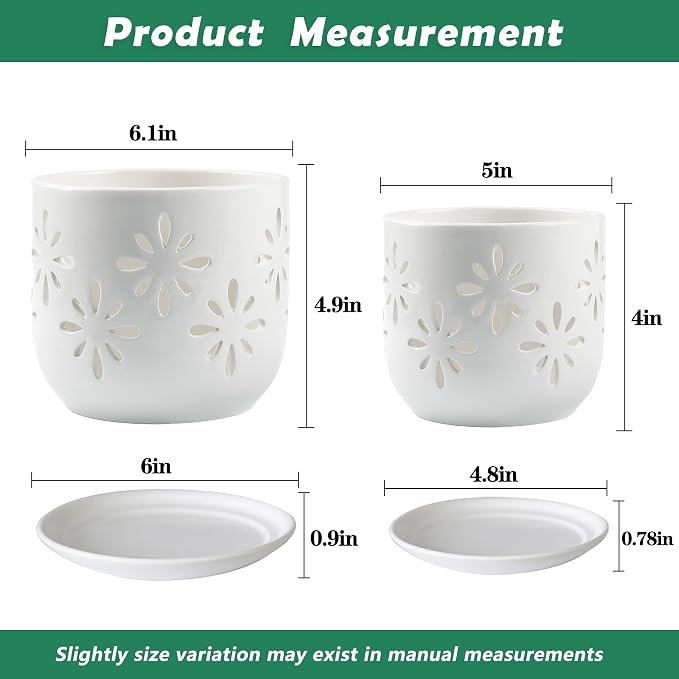 EFISPSS Orchid Pot 5+6 Inch, Ceramic Orchid Pots with Holes, Enhance Good Ventilation and Drainage, Orchid Pots Indoor/Outdoor Plants or Repotting -White